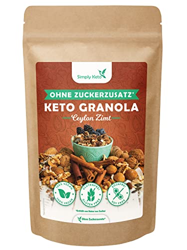 Simply Keto Knusper Granola Zimt - Lower Carb* Müsli-Alternative ohne Zuckerzusatz - 250g Leckeres Keto Granola für ein perfektes Frühstück - Paleo & Vegan - Soja, Laktose- & Glutenfrei - 250g von Simply Keto