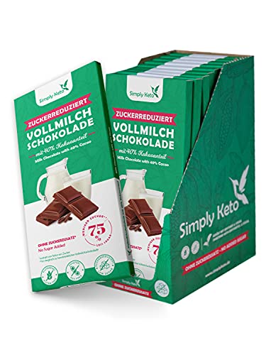 Simply Keto | Zuckerreduziert Vollmilch Schokolade und 40% Kakao | gesüßt mit Erythrit statt Zucker | Lower Carb, Glutenfrei ohne Zuckerzusatz, 12 x 100g von Simply Keto