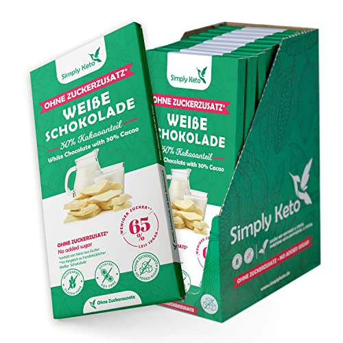 Simply Keto | Zuckerreduzierte Weiße Lower Carb* Schokolade - Schokolade ohne Zuckerzusatz - Gesüßt mit Erythrit statt Zucker – 65% weniger Zucker - Glutenfrei, 12 x 100g von Simply Keto