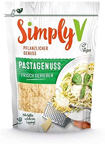 Simply V PASTAGENUSS, 100g | Käseersatz Vegan | Veganer Streukäse OHNE Milch, Soja, Palmöl, Laktosefrei, Glutenfrei | Pflanzlicher Käse-Ersatz von Simply V