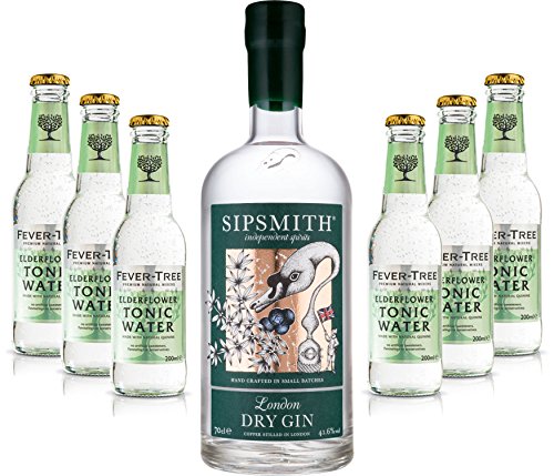 Gin Tonic Set - Sipsmith London Dry Gin 0,7l 700ml (41,6% Vol) + 6x Fever Tree Elderflower Tonic Water 200ml inkl. Pfand MEHRWEG -[Enthält Sulfite] von Sipsmith-Sipsmith