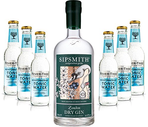 Gin Tonic Set - Sipsmith London Dry Gin 0,7l 700ml (41,6% Vol) + 6x Fever Tree Mediterranean Tonic Water 200ml inkl. Pfand MEHRWEG -[Enthält Sulfite] von Sipsmith-Sipsmith
