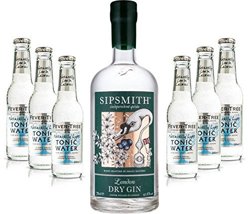 Gin Tonic Set - Sipsmith London Dry Gin 0,7l 700ml (41,6% Vol) + 6x Fever Tree Naturally Light Tonic Water 200ml inkl. Pfand MEHRWEG -[Enthält Sulfite] von Sipsmith-Sipsmith