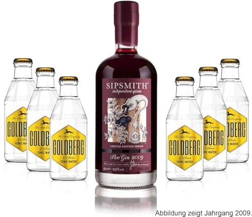 Gin Tonic Set - Sipsmith Sloe Gin (Jahrgang 2015) 0,5l (29% Vol) + 6x Goldberg Tonic Water 200ml inkl. Pfand MEHRWEG -[Enthält Sulfite] von Sipsmith-Sipsmith