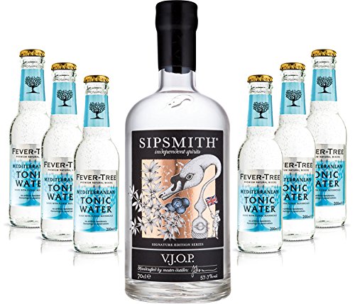 Gin Tonic Set - Sipsmith V.J.O.P. Gin 0,7l 700ml (57,5% Vol) + 6x Fever Tree Mediterranean Tonic Water 200ml inkl. Pfand MEHRWEG -[Enthält Sulfite] von Sipsmith-Sipsmith