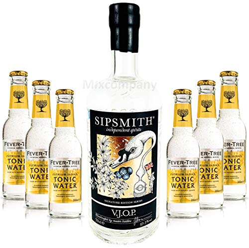 Sipsmith V.J.O.P. Gin 0,7l (57,7% Vol) + 6x Fever-Tree Premium Indian Tonic Water 0,2l MEHRWEG Bar Longdrink Cocktail Sammlung Gin Tonic inkl. PFAND- [Enthält Sulfite] von Sipsmith-Sipsmith