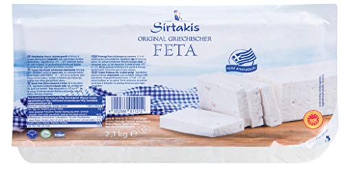 Sirtakis Feta Schafskäse - 10x 2.1kg Vakuum - Schafkäse Fetakäse griechischer Feta Schaf Käse Salzlake in Vakuumverpackung Griechenland 43% Fett i.Tr. mikrobielles Lab vegetarisch glutenfrei Halal von Sirtakis