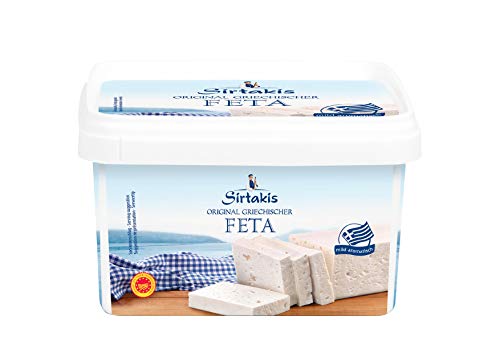 Sirtakis Feta Schafskäse - 1x 800g Behälter - Schafkäse Fetakäse griechischer Feta Schaf Käse Salzlake im Plastikbehälter Griechenland 43% Fett i.Tr. mikrobielles Lab vegetarisch glutenfrei Halal von Sirtakis