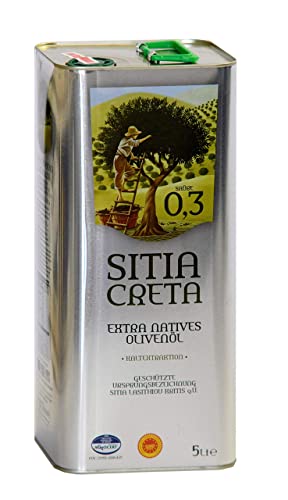 Griechisches Extra Natives Olivenöl - Sitia Creta - 0,3% Säuregehalt - Koroneiki Oliven - kaltgepresst & filtriert - natur - mildes Olivenöl - 5 Liter - premium Qualität von Sitia Creta