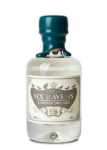 Six Ravens Gin Mini Miniatur Flasche | London Dry Gin mit frischem Ingwer destilliert | 46% | Verkorkt und mit Wachs versiegelt | (40 ml) von Six Ravens