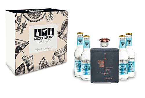 Skin Gin Geschenkset - German Handcrafted Dry Gin 50cl (42% Vol) + 4x Fever Tree Mediterranean Tonic Water 200ml inkl. Pfand MEHRWEG - [Enthält Sulfite] von Skin Gin-Skin Gin