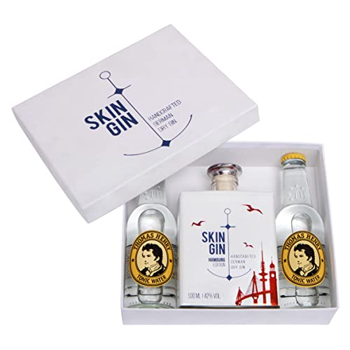 Skin Gin | Handcrafted German Gin | Geschenkbox Gin + Thomas Henry Tonic Water | Manufaktur Gin aus dem Alten Land |Koriander-Grapefruit-Limetten | 42% 900ML von Skin Gin