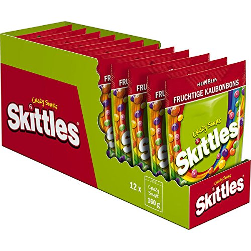 12 Beutel a 160g Skittles Crazy Sours aubonbons a 160g Kaudragees in knuspriger Zuckerhülle mit saurem Fruchtgeschmack 12 Beutel a 160g Skittles Crazy Sours aubonbons a 160g Kaudragees in knuspriger Zuckerhülle mit saurem Fruchtgeschmack von Skittles