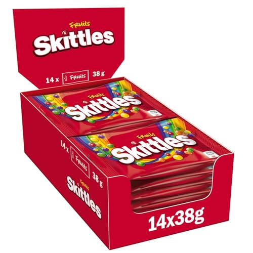 Skittles Süßigkeiten | Vegan Fruits Kaubonbons Großpackung | American Football Snacks | Ananas und weitere Aromen | (14 x 38g ) | , 38 g (14er Pack) von Skittles
