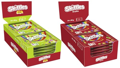 Skittles Mix Crazy Sours 14x38g & Fruits 14x38g Süßigkeiten, Kaubonbons mit Orange, Limette, Zitrone und weiteren Sorten, Vegane Süßigkeiten, süß und fruchtig Skittles Mix Crazy Sours 14x38g & Fruits 14x38g Süßigkeiten, Kaubonbons mit Orange, Limette, Zitrone und weiteren Sorten, Vegane Süßigkeiten, süß und fruchtig von Skittles