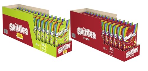 Skittles Mix Crazy Sours 15x136g & Sittles Fruits 15x136g Kaubonbons, Süßigkeiten, Kaubonbons mit Orange, Limette, Zitrone und weiteren Sorten, Vegane Süßigkeiten Skittles Mix Crazy Sours 15x136g & Sittles Fruits 15x136g Kaubonbons, Süßigkeiten, Kaubonbons mit Orange, Limette, Zitrone und weiteren Sorten, Vegane Süßigkeiten von Skittles