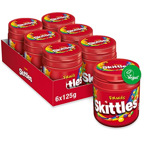 Skittles Süßigkeiten | Fruits | Kaubonbons mit Ananas, Mandarine, Kirsche und weitere Aromen | Vegan | 6 Dosen (6 x 125g) von Skittles