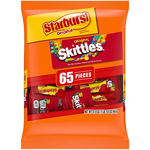Skittles and Starburst Original Halloween Candy Bag, 65 Fun Size Pieces, 31.9 ounces von Wrigley's