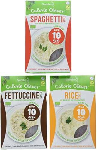 Slendier Bio Konjak-Nudel Fitness Probierpaket: 2 x Fettuccine-Style 250g, 2 x Spaghetti-Style 250g, 2 x Rice-Style 250g von Slendier