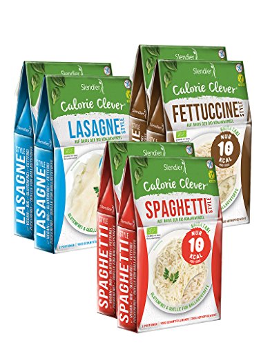 Shirataki Konjak Italia Probierpaket: 2 x Spaghetti-Style 250g, 2 x Fettuccine-Style 250g, 2 x Lasagne-Style 250g - Bio von Slendier