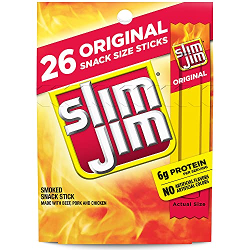 Slim Jim Snack-Größe, original geräucherter Snack Stick, einfach, für unterwegs, Schule, Arbeit und Reisen, 7,9 g Fleischsnacks, 26 Stück Slim Jim Snack-Größe, original geräucherter Snack Stick, einfach, für unterwegs, Schule, Arbeit und Reisen, 7,9 g Fleischsnacks, 26 Stück von Slim Jim