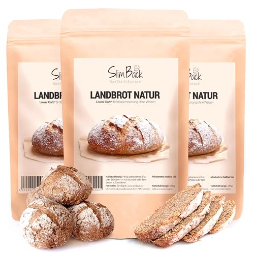 SlimBack LOWER CARB BROTBACKMISCHUNG - 3x245g für ca. 1500g Eiweissbrot ohne Gluten | Keto-Brot-Alternative | vegan, kohlenhydratreduziert* von SlimBack