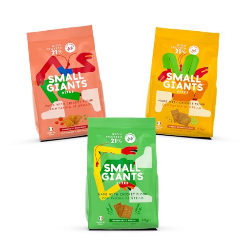 SMALL GIANTS®| Protein Chips, Gesunde Snacks mit Grillenmehl, Chips Mix, Protein Chips Low Carb, Tomato&Oregano, Rosemary&Thyme, Kurkuma&Paprika-Geschmack. Kalorienarm Snacks, Ohne Zuckerzusatz von Small Giants