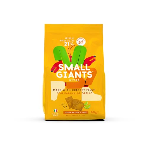 SMALL GIANTS®| Protein Chips, Gesunde Snacks mit Grillenmehl - Protein Chips Low Carb mit Lime & Black Pepper. High Protein Snacks mit Vit. B12, Omega3, ohne Zuckerzusatz, Kalorienarm Snacks (80grx8) von Small Giants