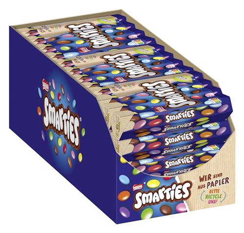 Nestlé SMARTIES Multipack, kleine Rolle, bunte Schokolinsen, ideal für Kindergeburtstage, Farben aus der Natur, Hexagonrolle, 12er Pack (12x (4 x 34g)) von Smarties