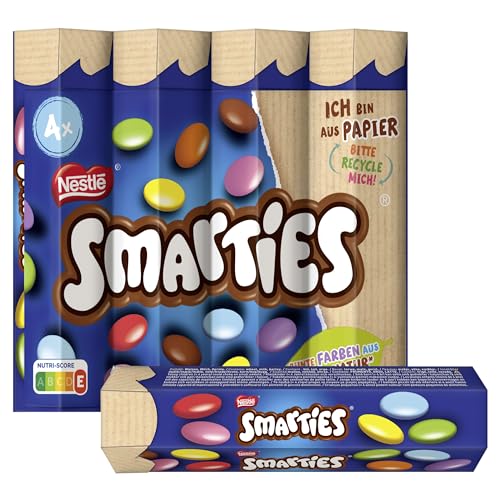 NESTLÉ SMARTIES Multipack, kleine Rolle, bunte Schokolinsen, ideal für Kindergeburtstage, Farben aus der Natur, Hexagonrolle, 1er Pack (4x34g) von Smarties