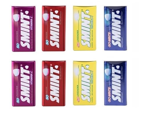SMINT Mints Mix | 8 Metalldosen mit Pfefferminze | Zitronentabletten | Erdbeerpastillen | rote Fruchtpastillen | Zuckerfreie Zahnpflege von Smint