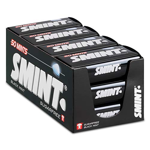 SMINT XL Blackmint - 12 Dosen mit 50 kräftigen Minzen, zuckerfreie Minzen mit Lakritzgeschmack für frischen Atem von Smint