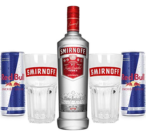 Vodka Red Bull Set - Smirnoff Vodka 0,7l 700ml (40% Vol) + 2x Red Bull 250ml (Inkl. Pfand Einweg) + 2x Longdrink Gläser Glas- [Enthält Sulfite] von Smirnoff-Smirnoff
