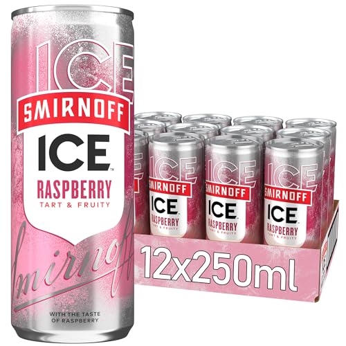 Smirnoff Ice Raspberry 12 Dosen, prickelndes Mixgetränk mit Smirnoff Vodka und spritzigem Raspberry Geschmack, perfekt für Partys und gesellige Anlässe, 10 Prozent Alkohol, 250-ml-Dosen von Smirnoff