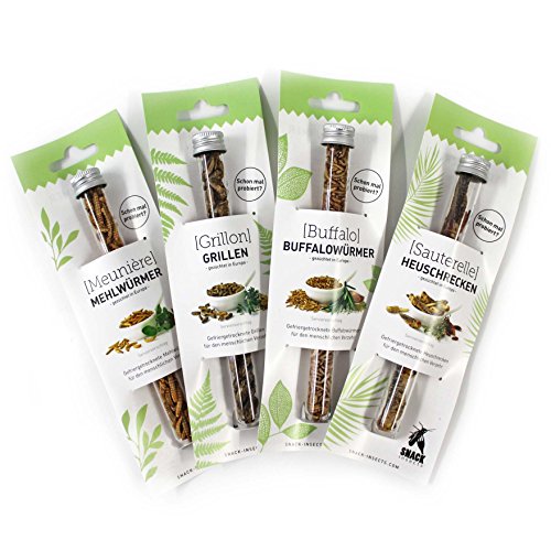 SNACK insects Probier-Set: Mehlwürmer, Grillen, Buffalowürmer & Heuschrecken - Essbare Insekten zum Kochen & Essen von SNACK insects