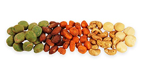 Pikante Nussmischung | Macadamia | Rauchmandeln | Wasabi | Erdnüsse | Cashewkerne | Giant Corn | Pikant | Scharf | Premium Qualität | 500 g von Snackberries