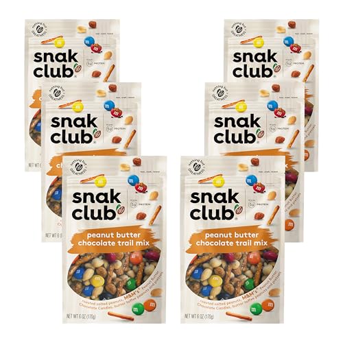 Snak Club Erdnussbutter-Schokoladen-Trail-Mix mit Erdnüssen, Erdnussbutter M & M'S, Toffee Erdnüssen und Brezeln, 170 ml pro Beutel, 6 wiederverschließbare Beutel Snak Club Erdnussbutter-Schokoladen-Trail-Mix mit Erdnüssen, Erdnussbutter M & M'S, Toffee Erdnüssen und Brezeln, 170 ml pro Beutel, 6 wiederverschließbare Beutel von Snak Club