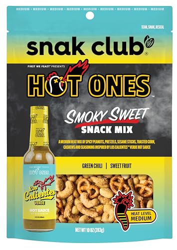 Snak Club Hot Ones Snack-Mix, Smoky Sweet, Würzige Snacks mit Erdnüssen, Brezeln, Sesam-Sticks, gerösteter Mais, Cashews, inspiriert von heißen, veganen Snacks, 10 Unzen, wiederverschließbarer Beutel Snak Club Hot Ones Snack-Mix, Smoky Sweet, Würzige Snacks mit Erdnüssen, Brezeln, Sesam-Sticks, gerösteter Mais, Cashews, inspiriert von heißen, veganen Snacks, 10 Unzen, wiederverschließbarer Beutel von Snak Club