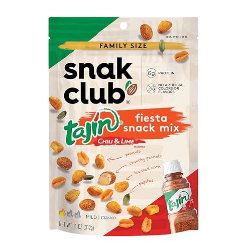 Snak Club Tajin Fiesta Snack-Mix, Erdnüsse mit Chili- und Limettengeschmack, Pepitas und Mais, knusprige Snacks, mild im Geschmack, 325 ml, wiederverschließbarer Beutel Snak Club Tajin Fiesta Snack-Mix, Erdnüsse mit Chili- und Limettengeschmack, Pepitas und Mais, knusprige Snacks, mild im Geschmack, 325 ml, wiederverschließbarer Beutel von Snak Club