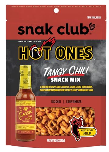 Snak Club x Hot Ones Snack-Mix, würzige Chili, würzige Snacks mit Erdnüssen, Brezeln, Sesamstäbchen, gerösteter Mais, Cashewnüsse, inspiriert von heißen, veganen Snack, 10 Unzen, wiederverschließbarer Snak Club x Hot Ones Snack-Mix, würzige Chili, würzige Snacks mit Erdnüssen, Brezeln, Sesamstäbchen, gerösteter Mais, Cashewnüsse, inspiriert von heißen, veganen Snack, 10 Unzen, wiederverschließbarer von Snak Club