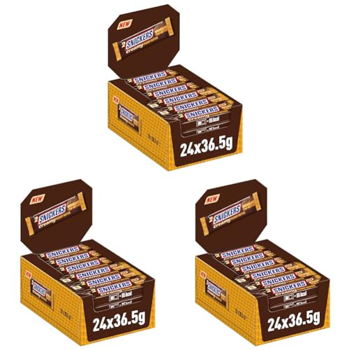 Snickers Creamy Peanut Butter | Milchschokolade gefüllt mit Erdnussbutter, Karamell und Erdnüssen | 24 Doppelriegel (24 x 36,5g), 876 g (Packung mit 3) von Snickers