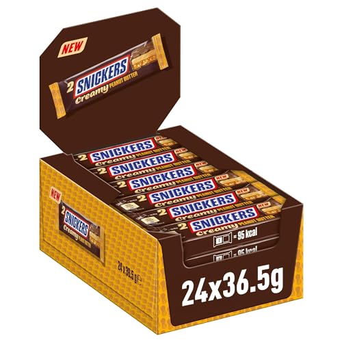 Snickers Creamy Peanut Butter | Milchschokolade gefüllt mit Erdnussbutter, Karamell und Erdnüssen | 24 Doppelriegel (24 x 36,5g), 876 g von Snickers