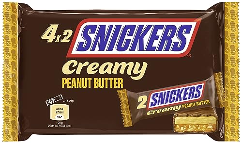 Snickers Creamy Peanut Butter Milchschokolade gefüllt mit Karamell und Erdnüssen Packung á 4 Doppelriegel 4 x 36,5g 146 g, Erdnussbutter, 1 stück von Snickers