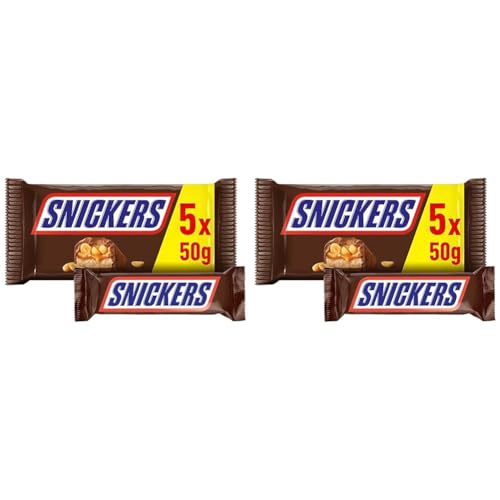Snickers Schokoriegel, Erdnüsse, Karamell, Eine Packung á 5 Riegel | Fußball Snack | (1 x 5 x 50 g) (Packung mit 2) von Snickers