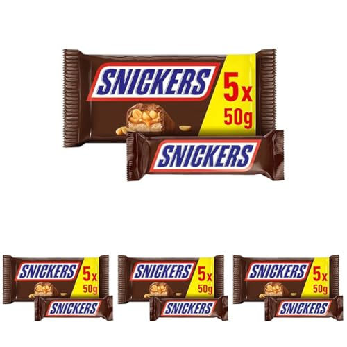 Snickers Schokoriegel, Erdnüsse, Karamell, Eine Packung á 5 Riegel | Fußball Snack | (1 x 5 x 50 g) (Packung mit 4) von Snickers