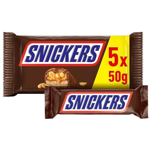 Snickers Schokoriegel, Erdnüsse, Karamell, Eine Packung á 5 Riegel | Fußball Snack | (1 x 5 x 50 g) von Snickers