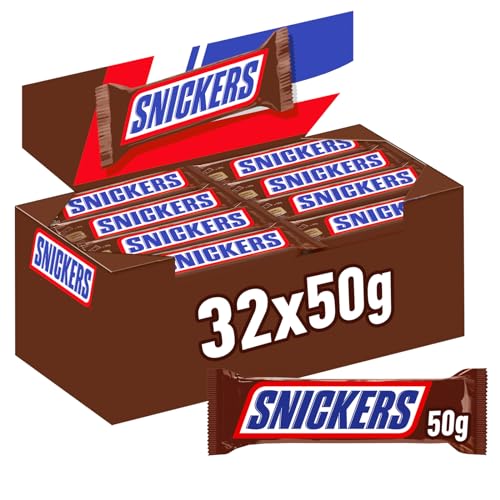 Snickers Schokoriegel Großpackung | Erdnüsse, Karamell | Fußball Snack | 32 Riegel in einer Box | (32 x 50g) | 50 g (32er Pack) von Snickers