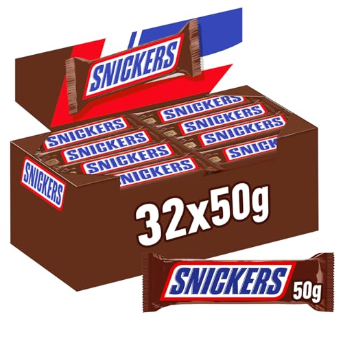 Snickers Schokoladen Großpackung, Karamell & Erdnuss Schokoriegel, 32 x 50g, Schoko Großpackung (1600g) von Snickers