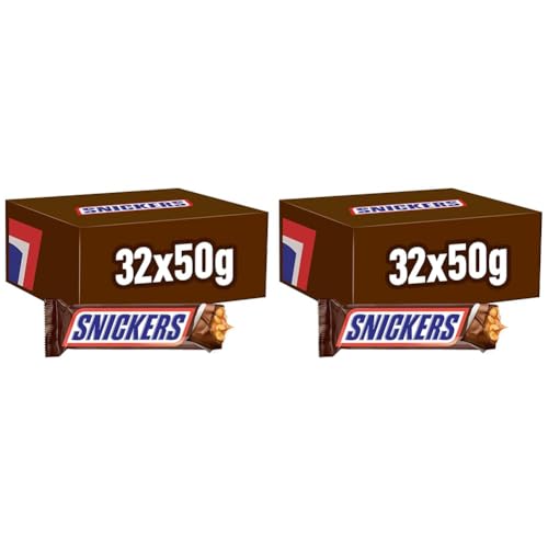 Snickers Schokoriegel Großpackung | Erdnüsse, Karamell | Fußball Snack | 32 Riegel in einer Box | (32 x 50g) | 50 g (64er Pack) von Snickers