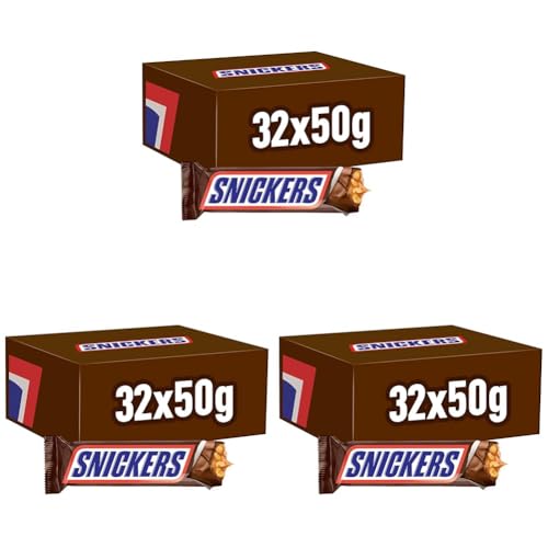 Snickers Schokoriegel Großpackung | Erdnüsse, Karamell | Fußball Snack | 32 Riegel in einer Box | (32 x 50g) | 50 g (96er Pack) von Snickers